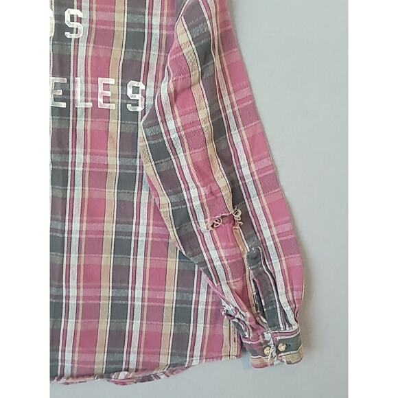 VTG Carhartt Flannel Shirt Small Distressed Plaid Los Angeles Spellout USA - Picture 8 of 8